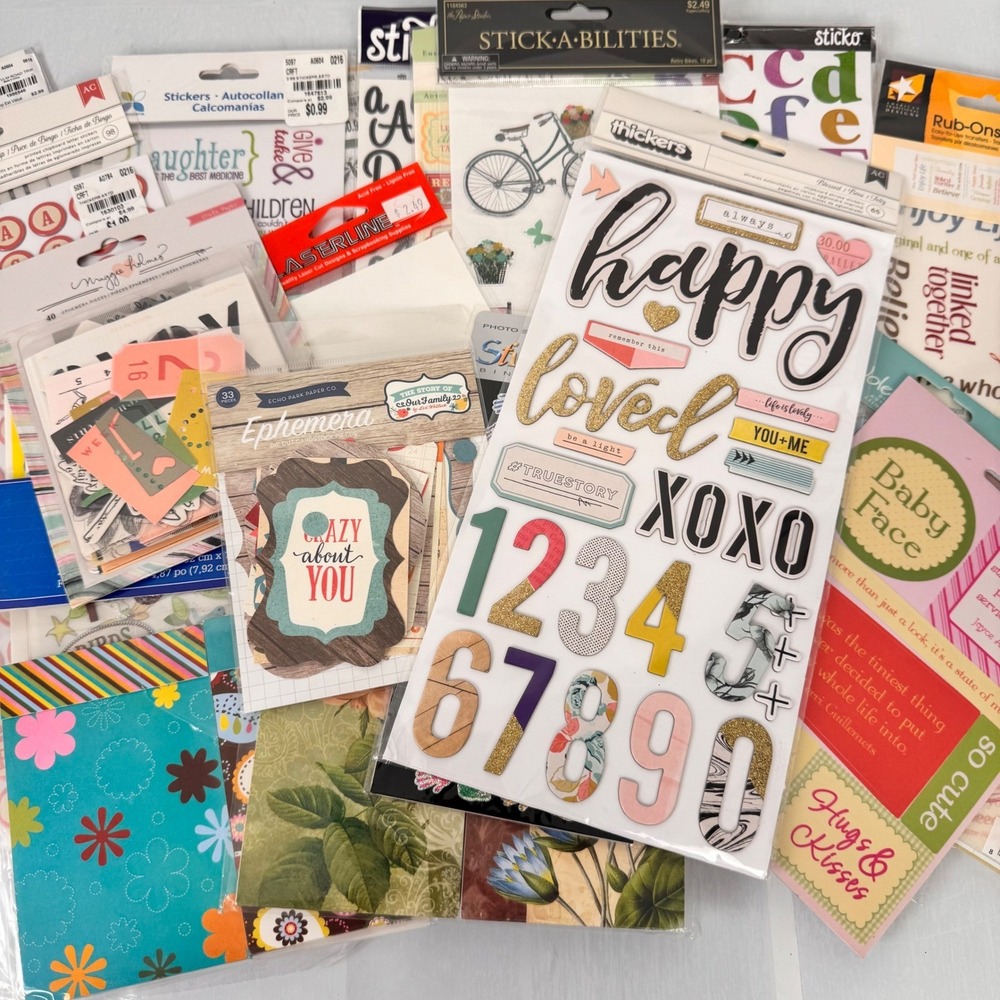 Random Scrapbooking Lot Multi Color Ephemera Stickers Rub-ons Crafting